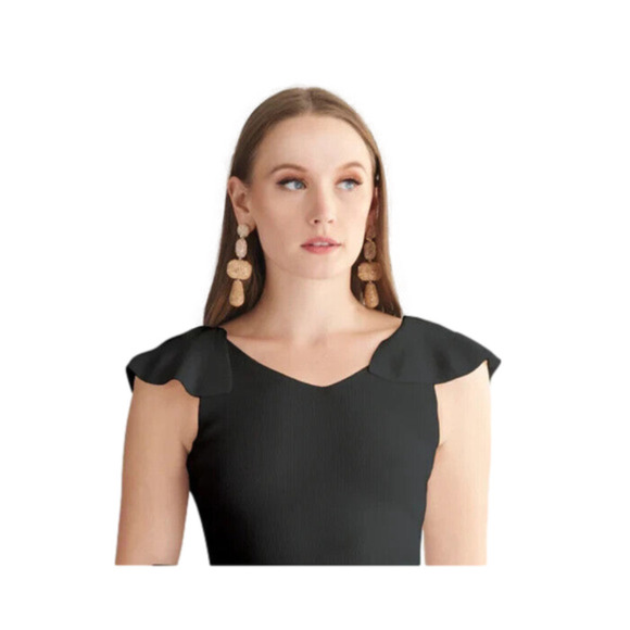 Sashin & Babi Knit tank top Black V-neck with deep V back Ruffle - Size S - Picture 4 of 8